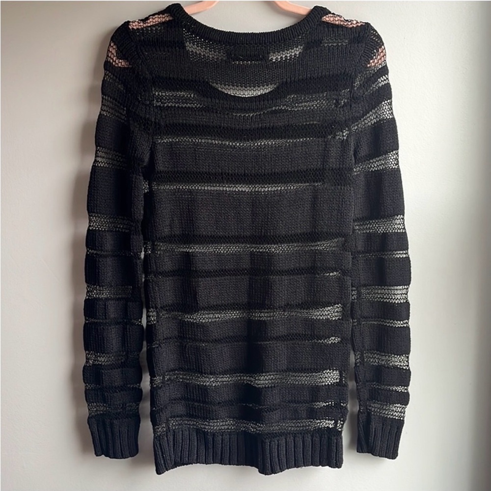RAG & BONE Black Tunic Sheer Striped Sweater - SMALL
